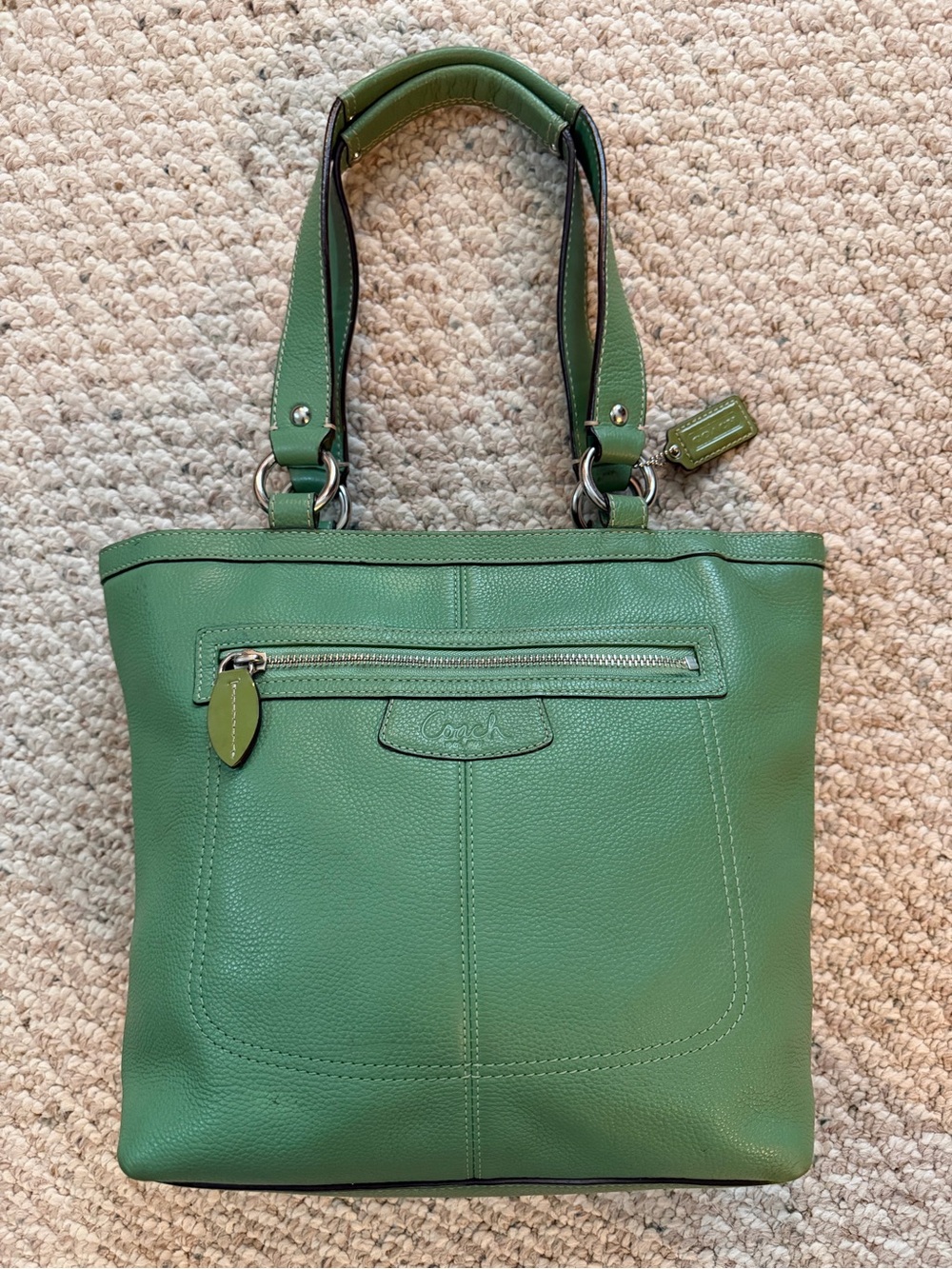 Coach Vintage Pebbled Leather Penelope Lunch Tote Bag in Sea Foam Green.